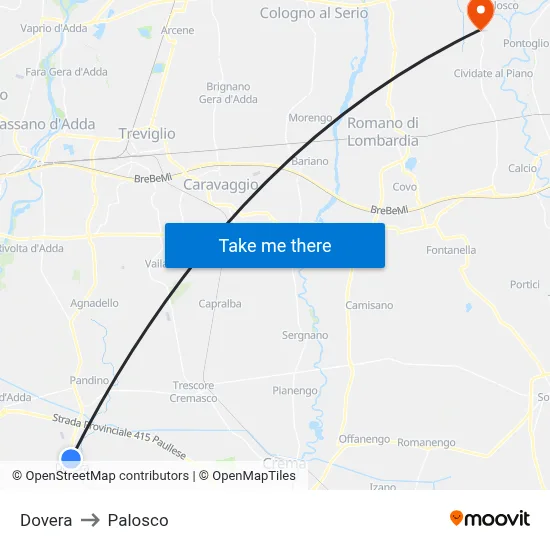 Dovera to Palosco map