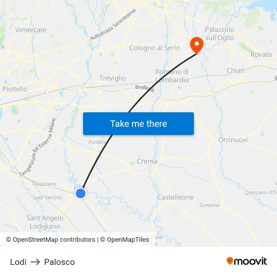 Lodi to Palosco map