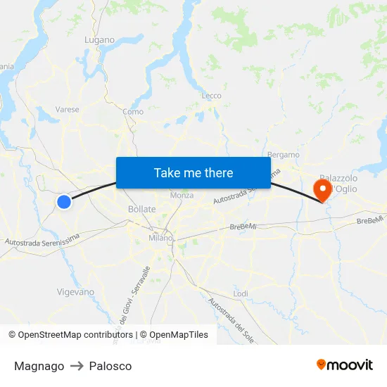 Magnago to Palosco map