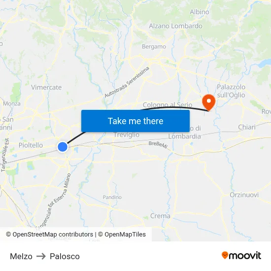 Melzo to Palosco map
