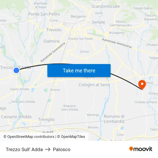 Trezzo Sull' Adda to Palosco map