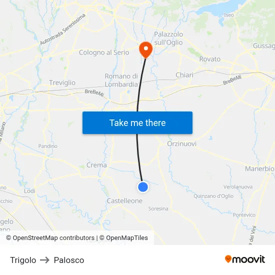 Trigolo to Palosco map