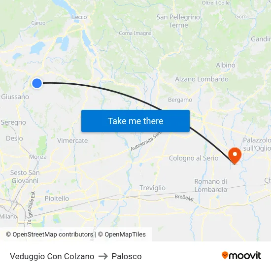 Veduggio con Colzano to Palosco map