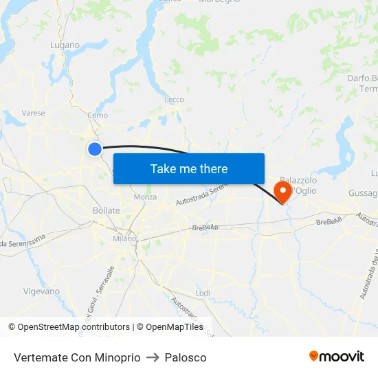Vertemate Con Minoprio to Palosco map