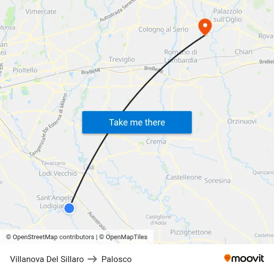 Villanova Del Sillaro to Palosco map