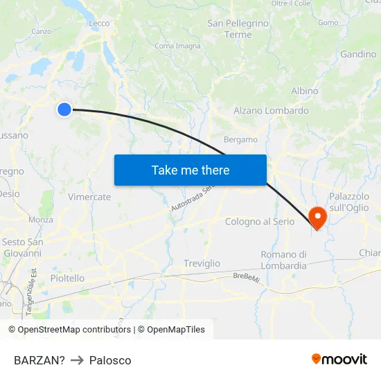 Barzan to Palosco map