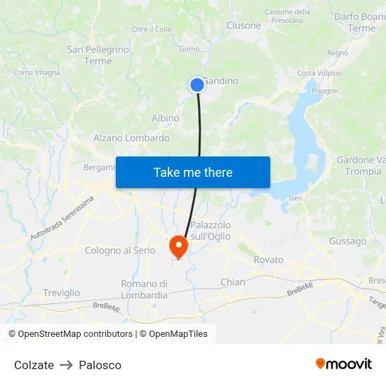 Colzate to Palosco map