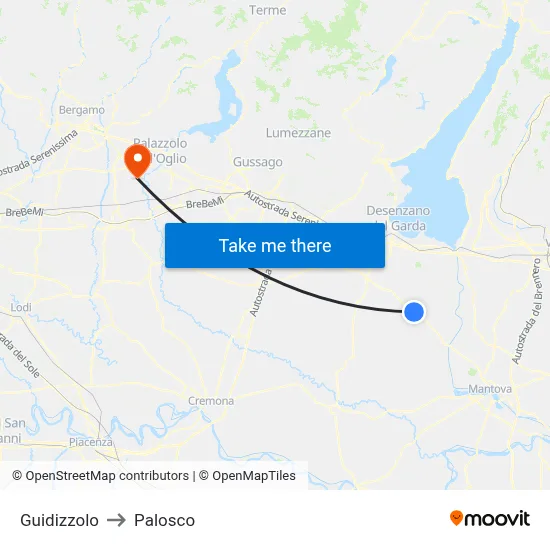 Guidizzolo to Palosco map