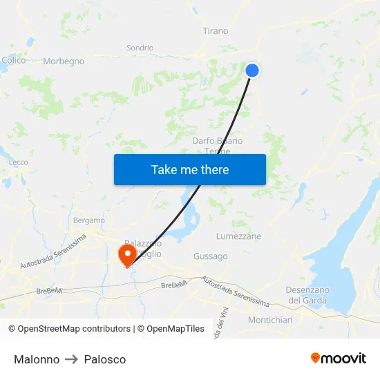 Malonno to Palosco map
