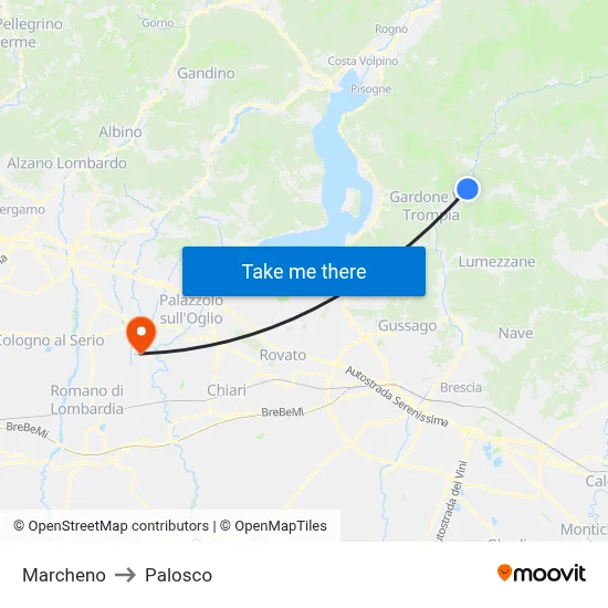 Marcheno to Palosco map