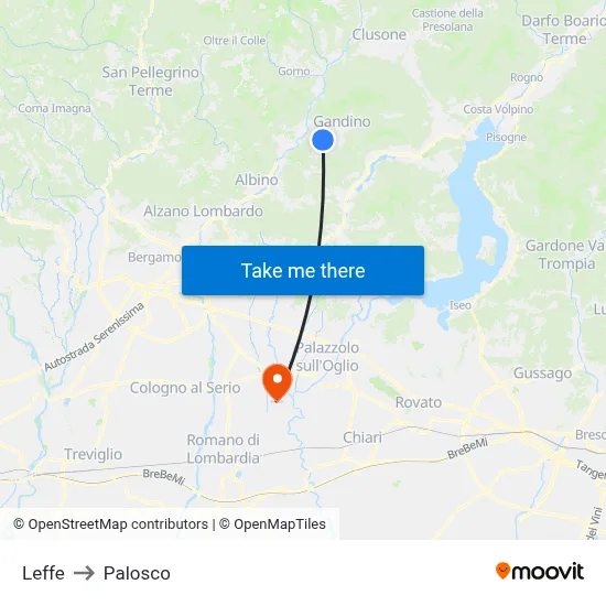 Leffe to Palosco map