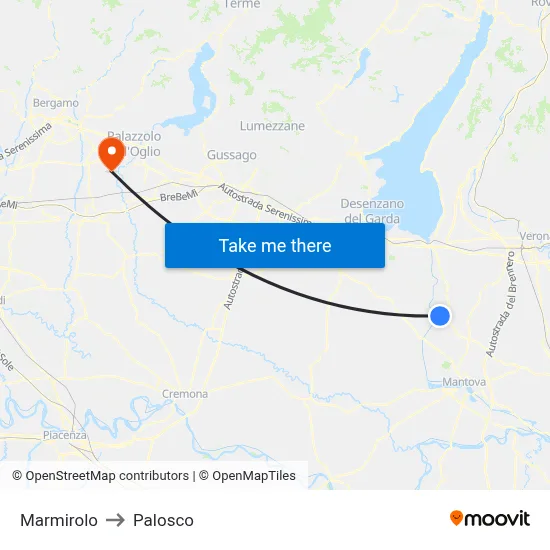 Marmirolo to Palosco map