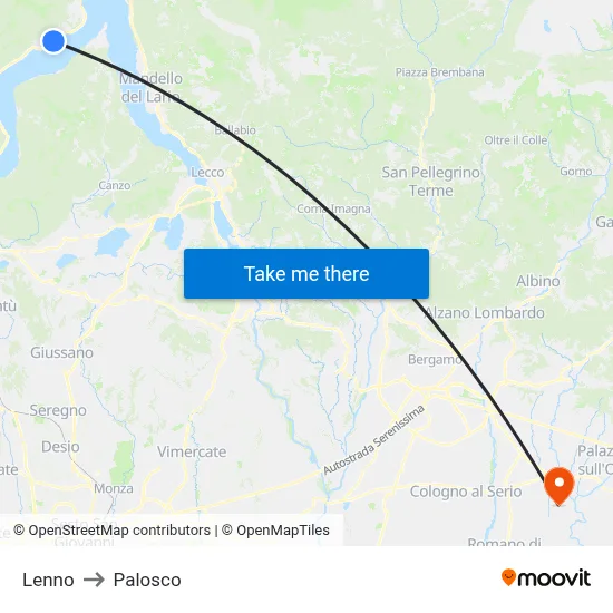 Lenno to Palosco map