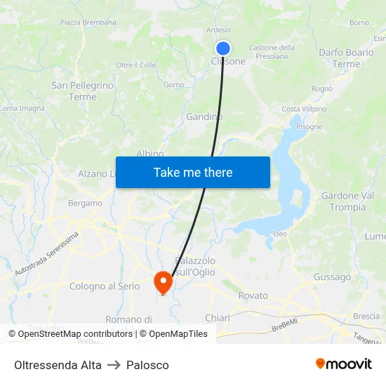 Oltressenda Alta to Palosco map