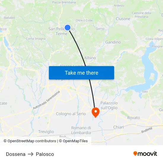 Dossena to Palosco map