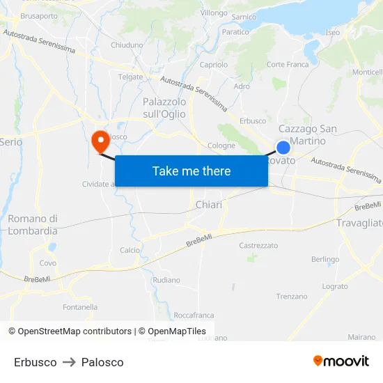 Erbusco to Palosco map