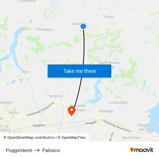 Poggiridenti to Palosco map