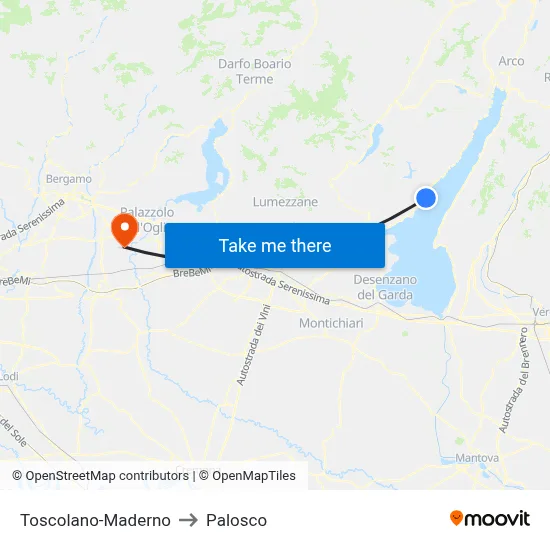 Toscolano-Maderno to Palosco map