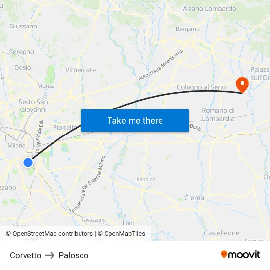 Corvetto to Palosco map