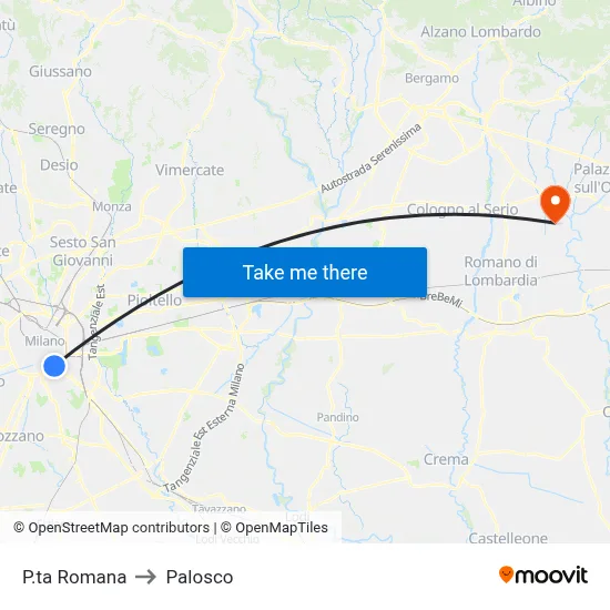 P.ta Romana to Palosco map