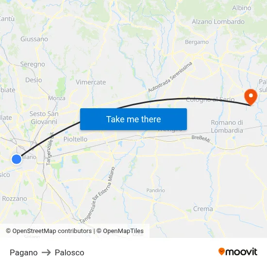 Pagano to Palosco map