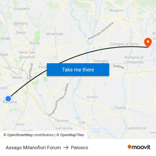 Assago Milanofiori Forum to Palosco map