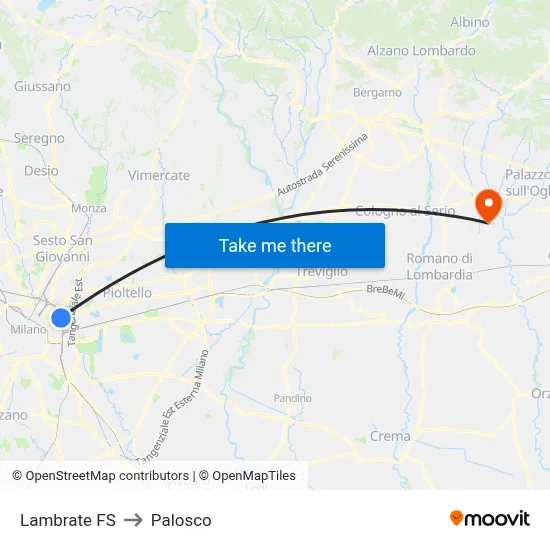 Lambrate Station to Palosco map