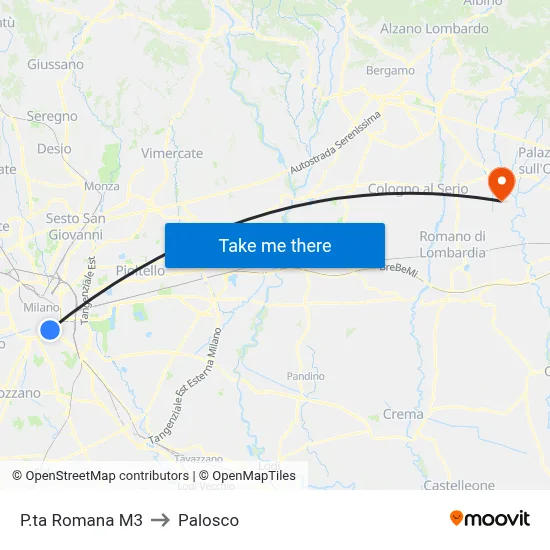 P.ta Romana M3 to Palosco map