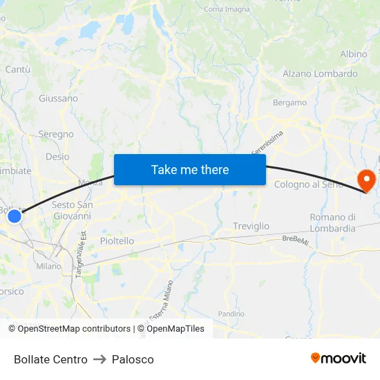 Bollate Centro to Palosco map