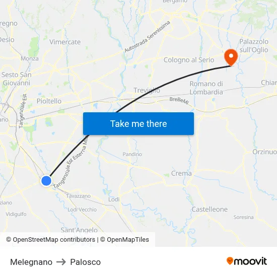 Melegnano to Palosco map