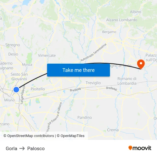 Gorla to Palosco map
