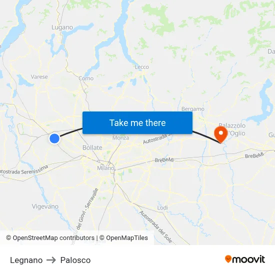 Legnano to Palosco map