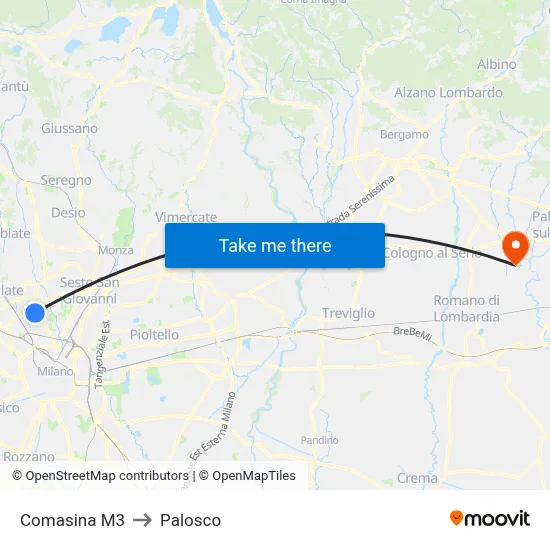 Comasina M3 to Palosco map