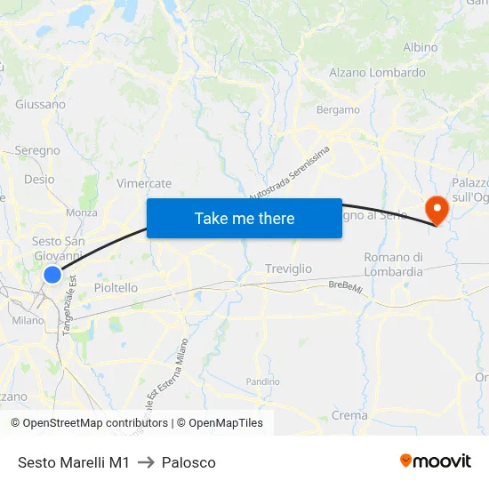 Sesto Marelli M1 to Palosco map