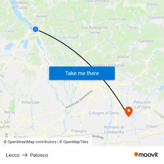 Lecco to Palosco map