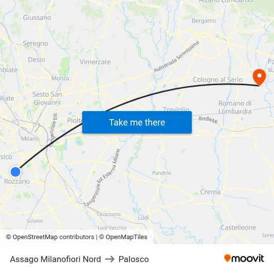 Assago Milanofiori Nord to Palosco map