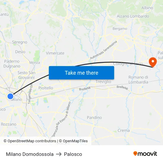 Milan Domodossola to Palosco map