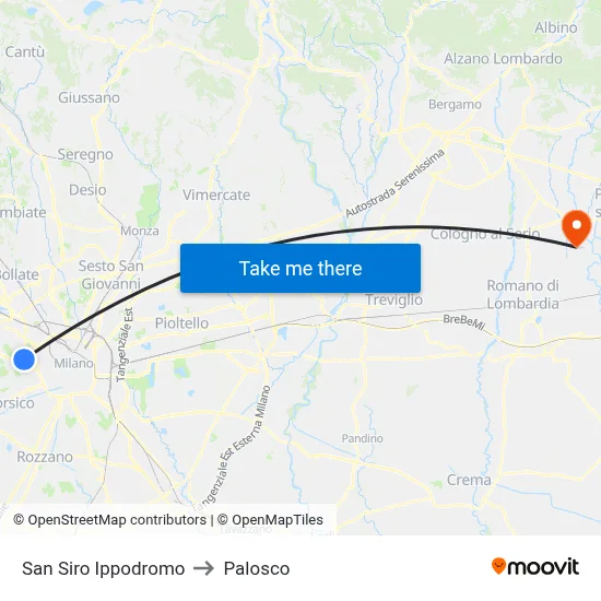 San Siro Hippodrome to Palosco map