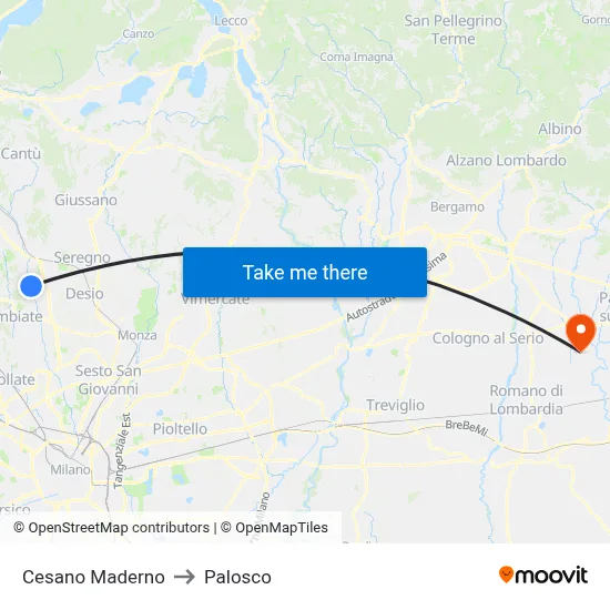 Cesano Maderno to Palosco map