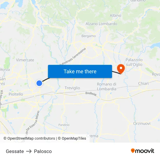 Gessate to Palosco map