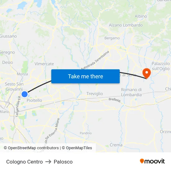 Cologno Center to Palosco map