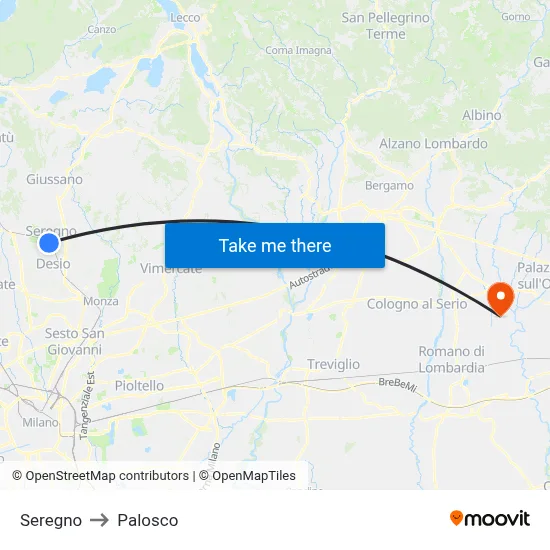 Seregno to Palosco map