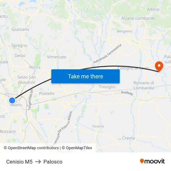 Cenisio M5 to Palosco map