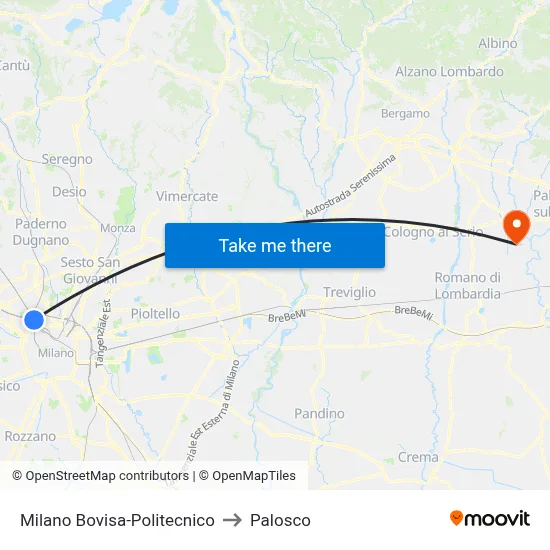 Milan Bovisa-Polytechnic to Palosco map