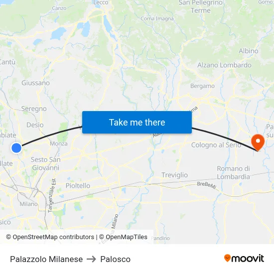 Palazzolo Milanese to Palosco map