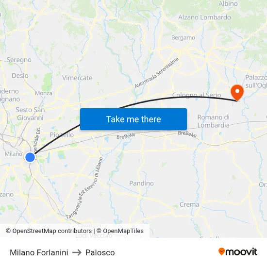 Milan Forlanini to Palosco map
