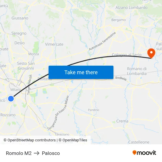 Romolo M2 to Palosco map