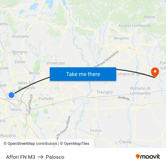 Affori FN M3 to Palosco map