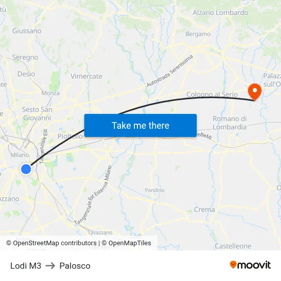 Lodi M3 to Palosco map