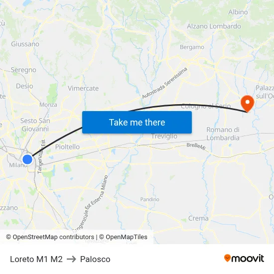 Loreto M1 M2 to Palosco map